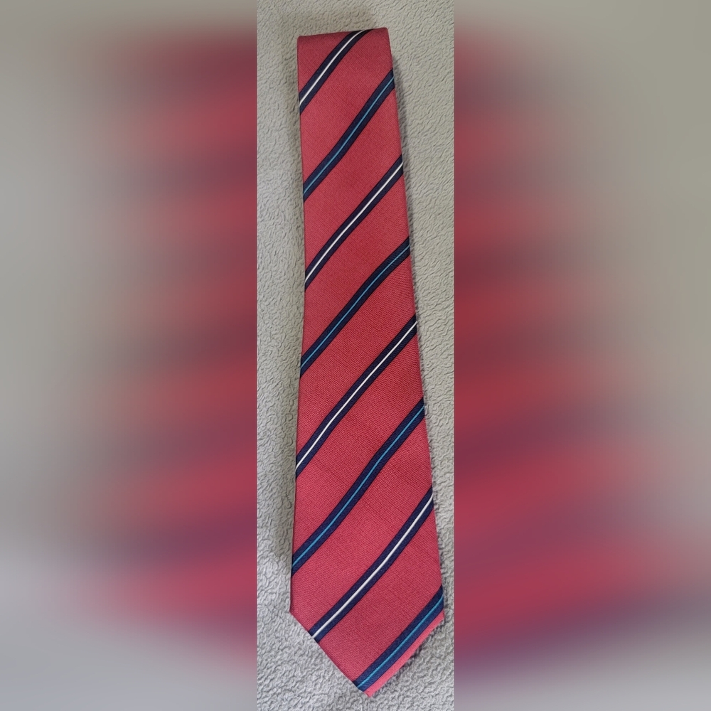 Dior Red and Blue Silk Tie with Regimental Stripes